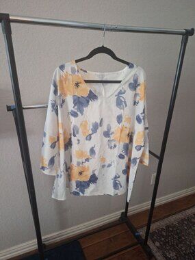 Vintage-Style Floral Watercolor Print Oversized Blouse 4X
